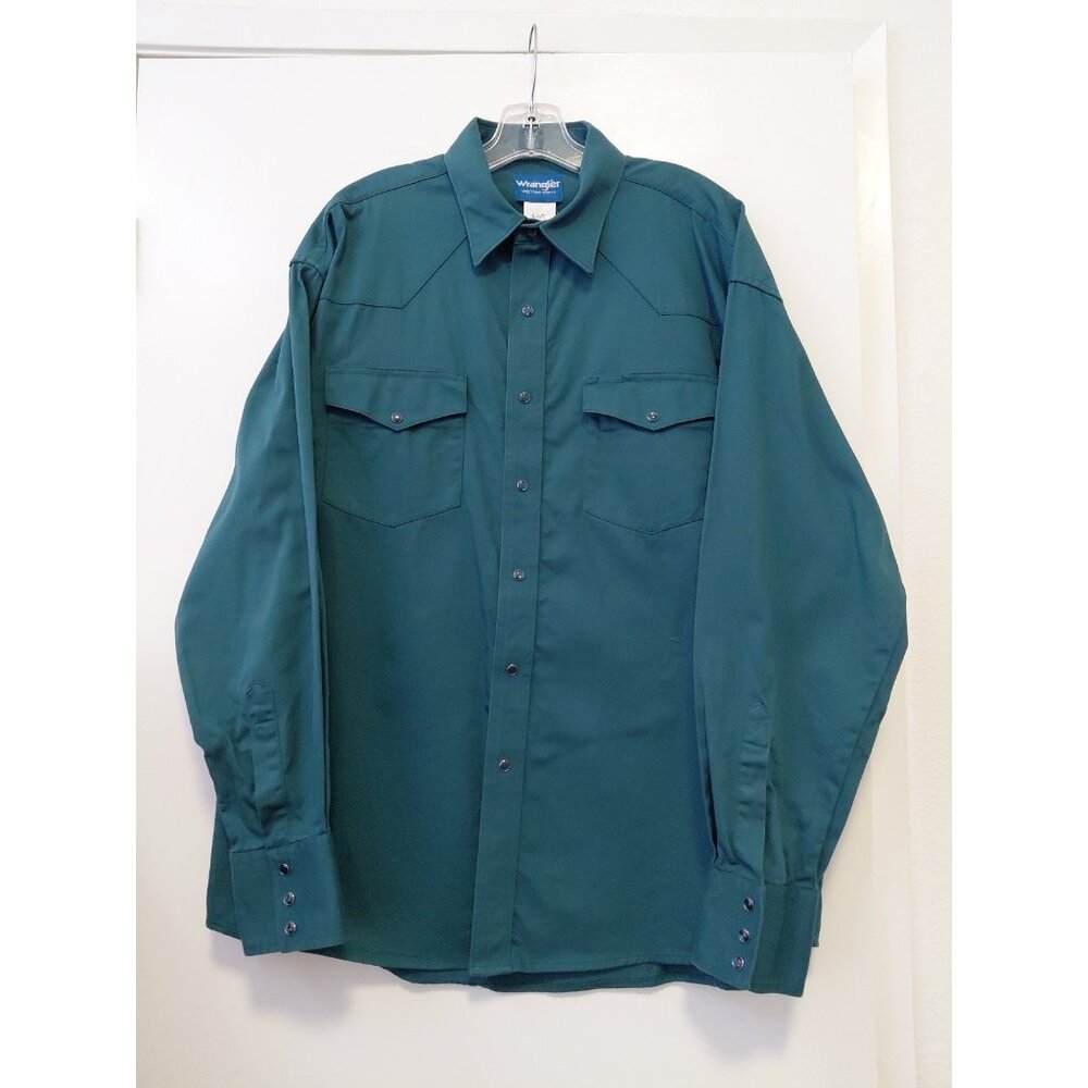Vintage Wrangler Shirt Men Cotton Western Pearl Snap Green Size XL